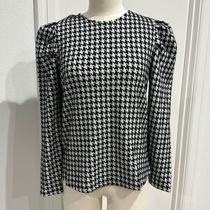 Who What Wear Puff Sleeve Long Sleeve Houndstooth Top - S